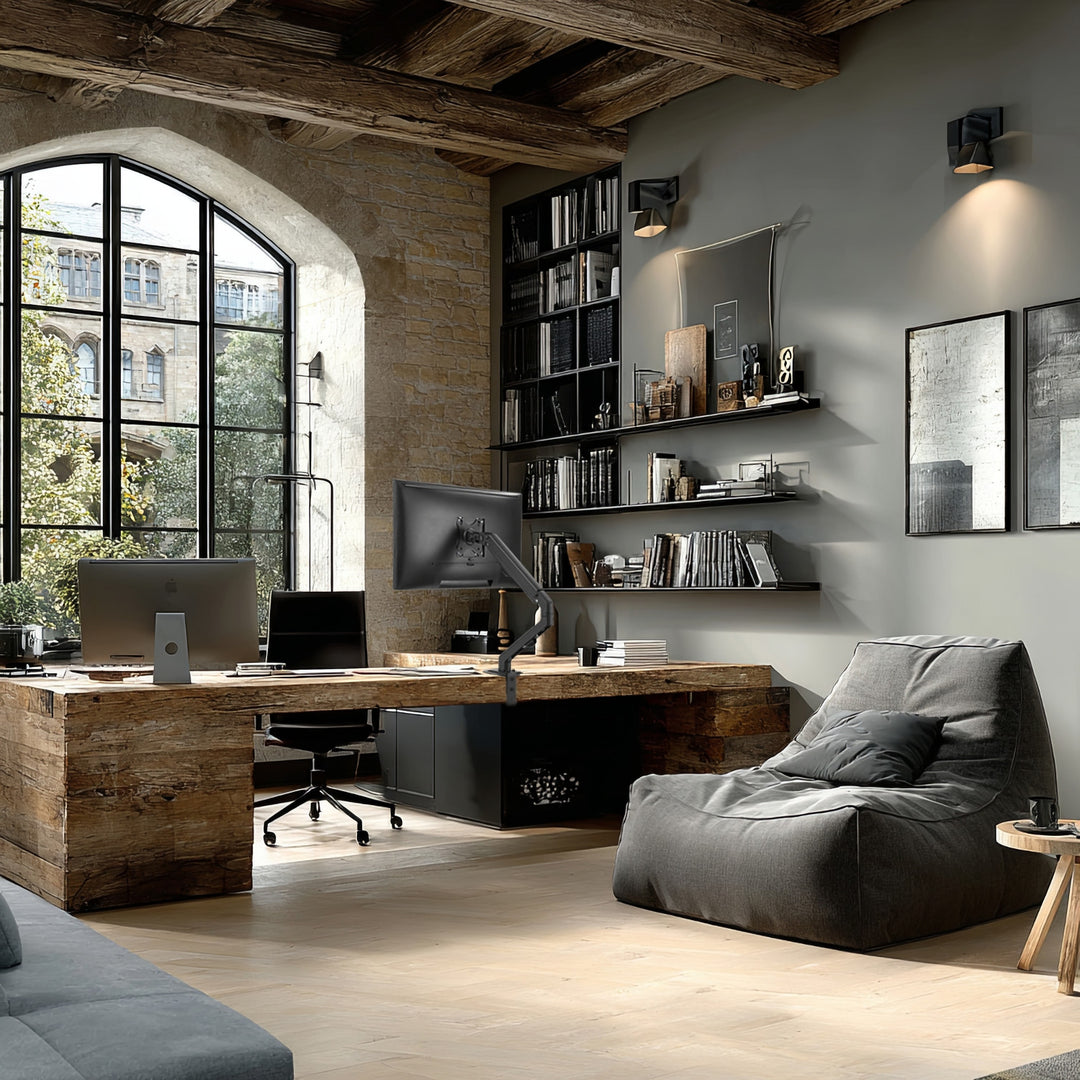 Maclean MC-906 1-komorový držák monitoru s plynovou pružinou 17-27'' stolní držák rameno monitoru otočné naklápěcí otočné VESA 75x75 100x100 do 7 kg