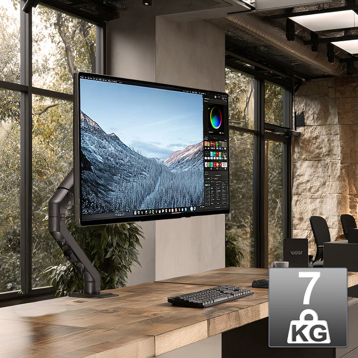 Maclean MC-906 1-komorový držák monitoru s plynovou pružinou 17-27'' stolní držák rameno monitoru otočné naklápěcí otočné VESA 75x75 100x100 do 7 kg