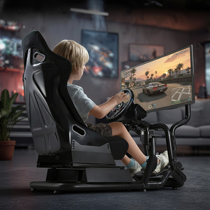 Závodní simulátor Kokpit 3 v 1 Hrací sedačka do 130 kg Držák řadicí páky Stojan na volant Držák na TV do 50" Max. Vesa 400x200 ...