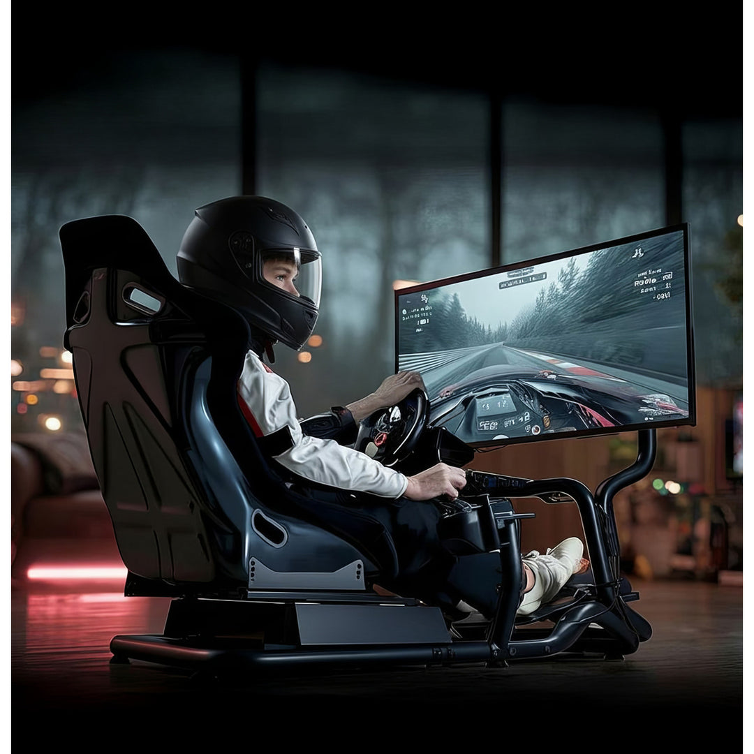 Závodní simulátor Kokpit 3 v 1 Hrací sedačka do 130 kg Držák řadicí páky Stojan na volant Držák na TV do 50" Max. Vesa 400x200 ...