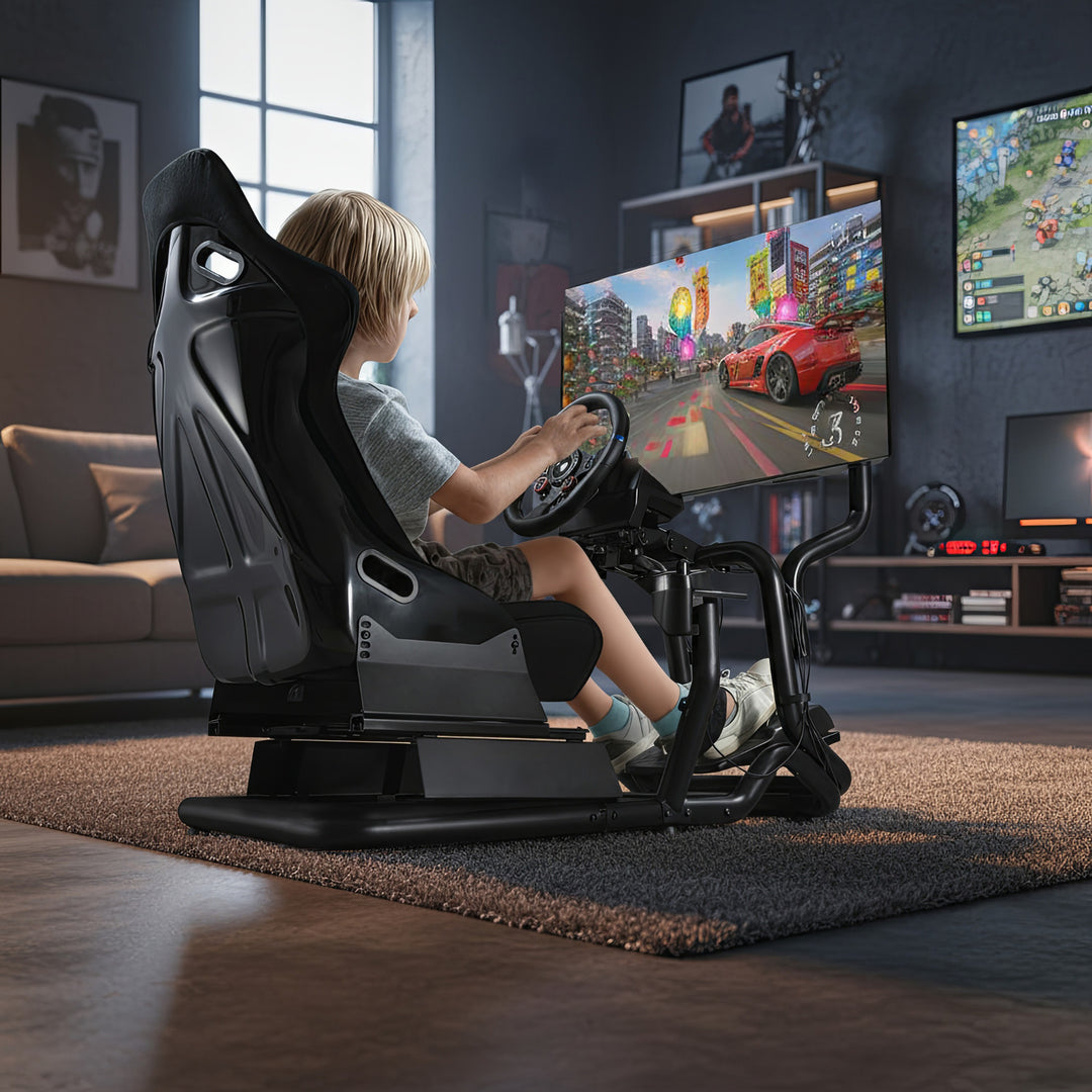 Závodní simulátor Kokpit 3 v 1 Hrací sedačka do 130 kg Držák řadicí páky Stojan na volant Držák na TV do 50" Max. Vesa 400x200 ...
