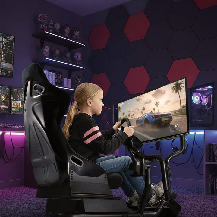 Závodní simulátor Kokpit 3 v 1 Hrací sedačka do 130 kg Držák řadicí páky Stojan na volant Držák na TV do 50" Max. Vesa 400x200 ...