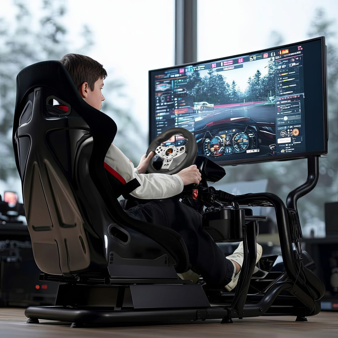 Závodní simulátor Kokpit 3 v 1 Hrací sedačka do 130 kg Držák řadicí páky Stojan na volant Držák na TV do 50" Max. Vesa 400x200 ...