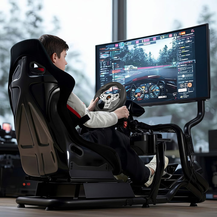 Závodní simulátor Kokpit 3 v 1 Hrací sedačka do 130 kg Držák řadicí páky Stojan na volant Držák na TV do 50" Max. Vesa 400x200 ...