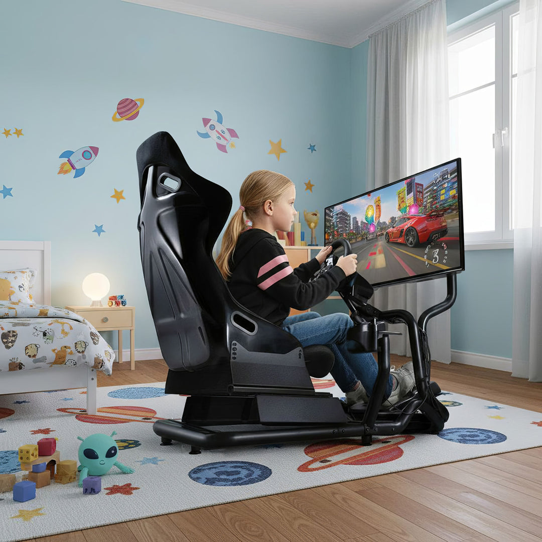 Závodní simulátor Kokpit 3 v 1 Hrací sedačka do 130 kg Držák řadicí páky Stojan na volant Držák na TV do 50" Max. Vesa 400x200 ...