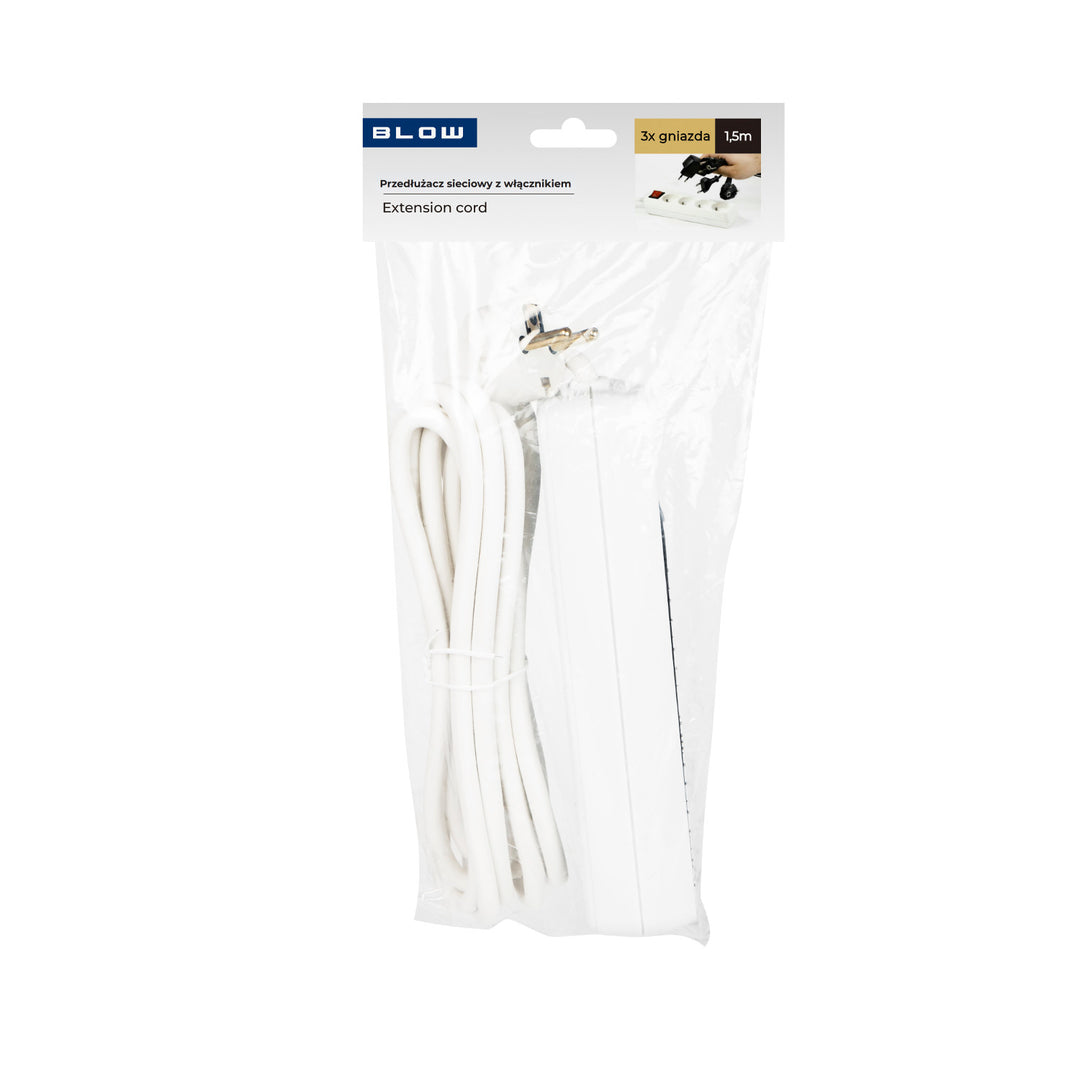 Prodlužovací kabel se 3 zásuvkami a vypínačem 1,5 m bílý PR-370wsp 3x1,5 mm Blow