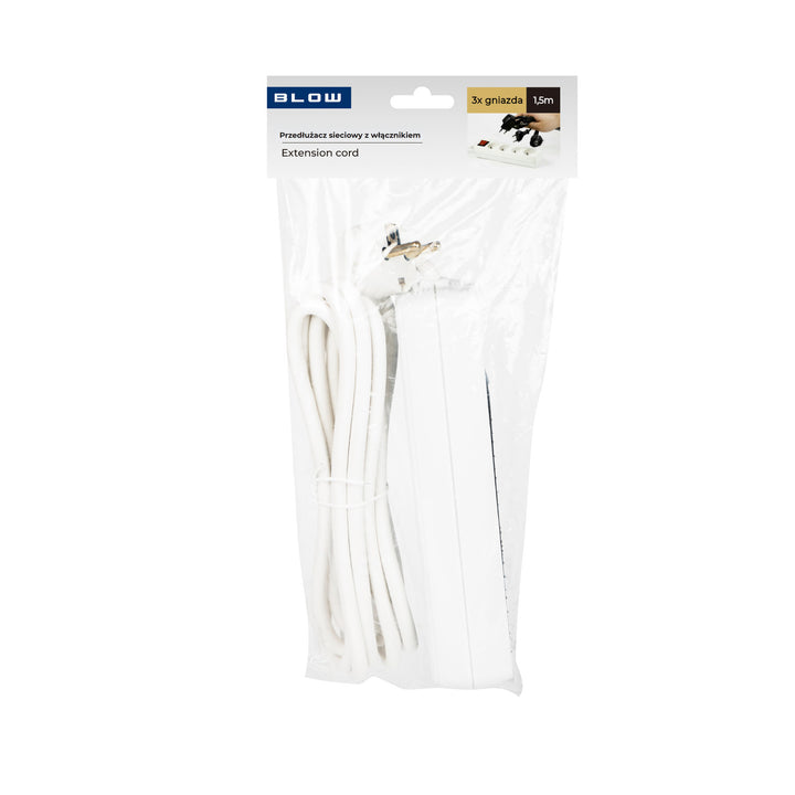 Prodlužovací kabel se 3 zásuvkami a vypínačem 1,5 m bílý PR-370wsp 3x1,5 mm Blow
