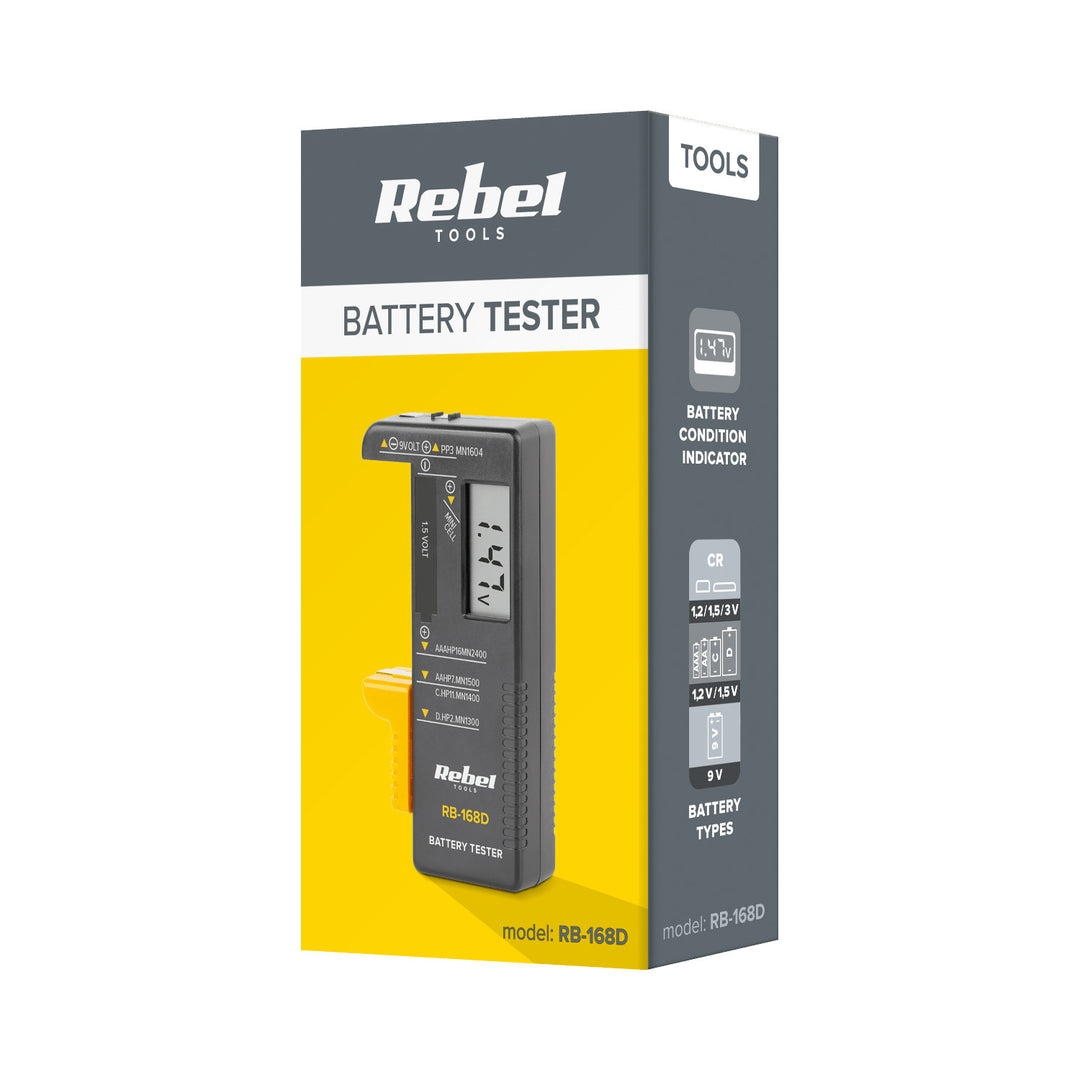 Digitální tester baterií REBEL 9 V, AAA, AA, C, D, RB-168D
