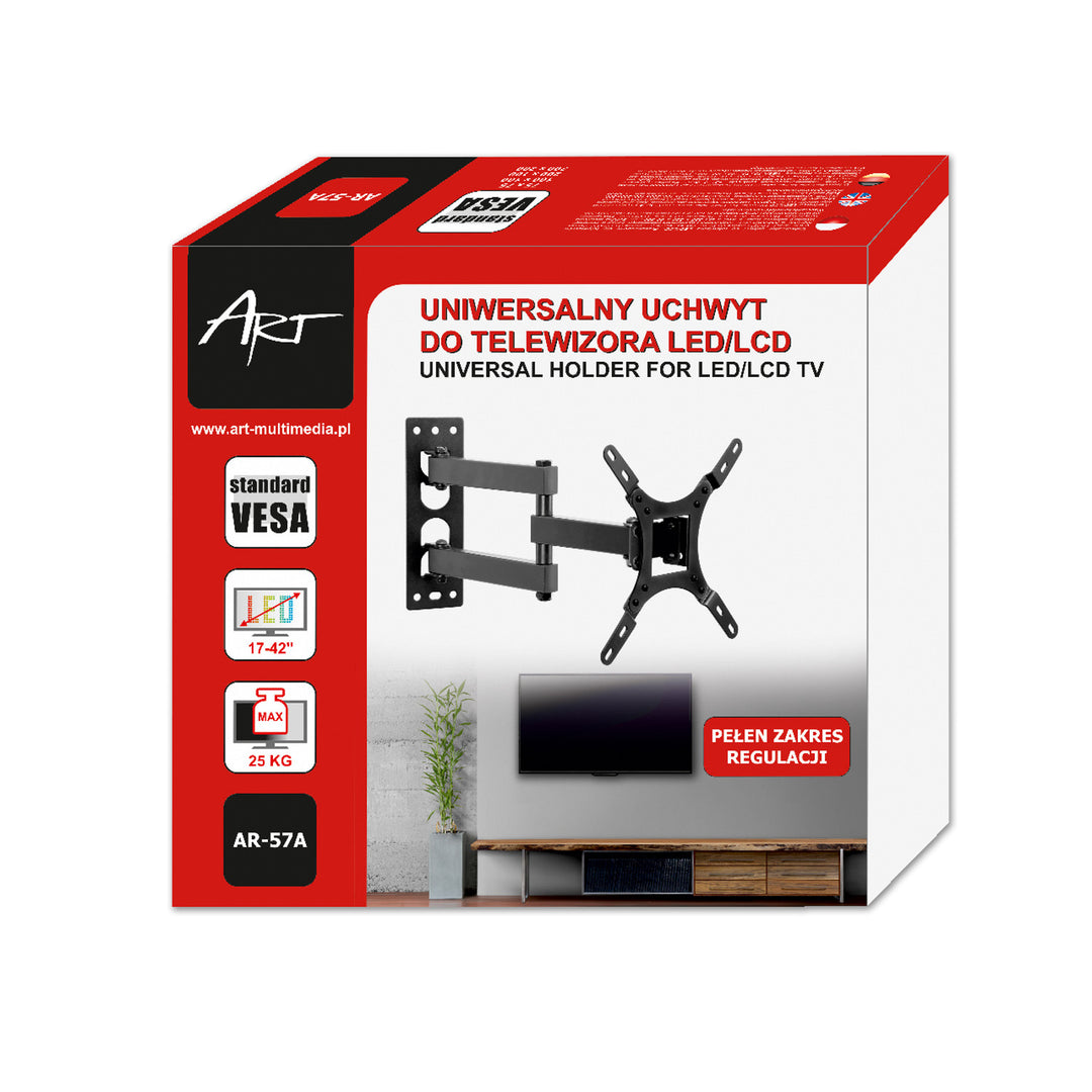 ART držák na TV, 17-42'', 25 kg, černý, VESA 200x200, AR-57A