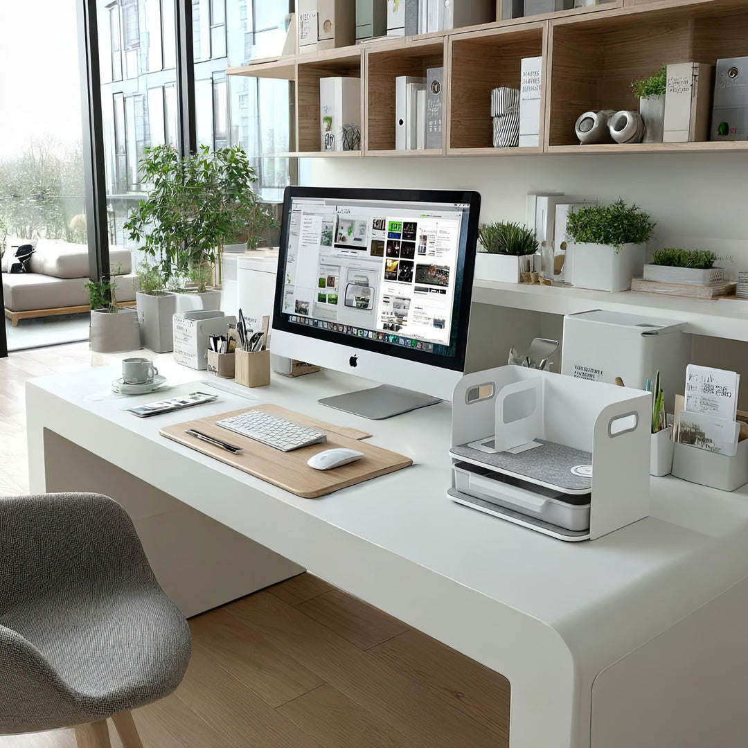 Stolní organizér se zásuvkou a bezdrátovou nabíječkou Ergo Office, bílý, max. 10 kg, ER-441