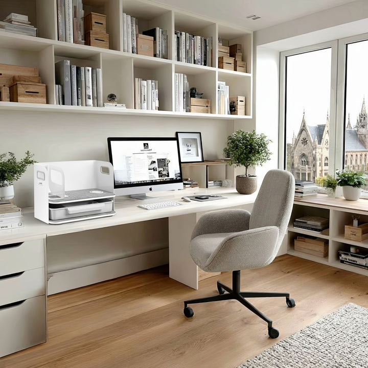 Stolní organizér se zásuvkou a bezdrátovou nabíječkou Ergo Office, bílý, max. 10 kg, ER-441