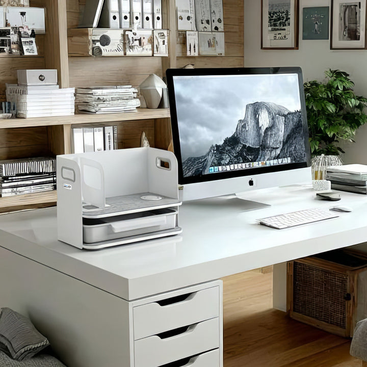 Stolní organizér se zásuvkou a bezdrátovou nabíječkou Ergo Office, bílý, max. 10 kg, ER-441