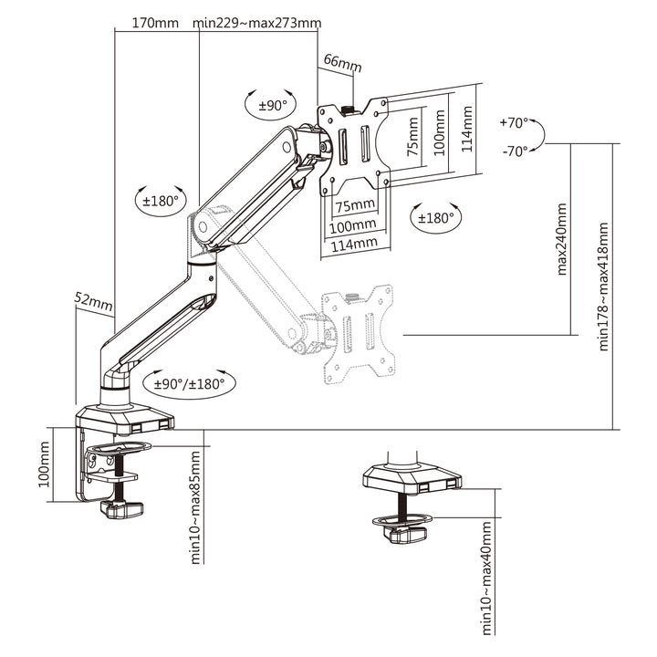 Stojan na monitor Ergo Office, pružinový, 17"-35", černý, ER-445