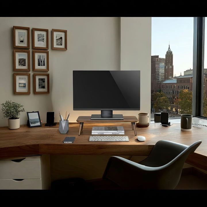 Dřevěný stojan pro monitor / notebook Maclean, (500x240x120mm), barva černý ořech, max. 20 kg, MC-930