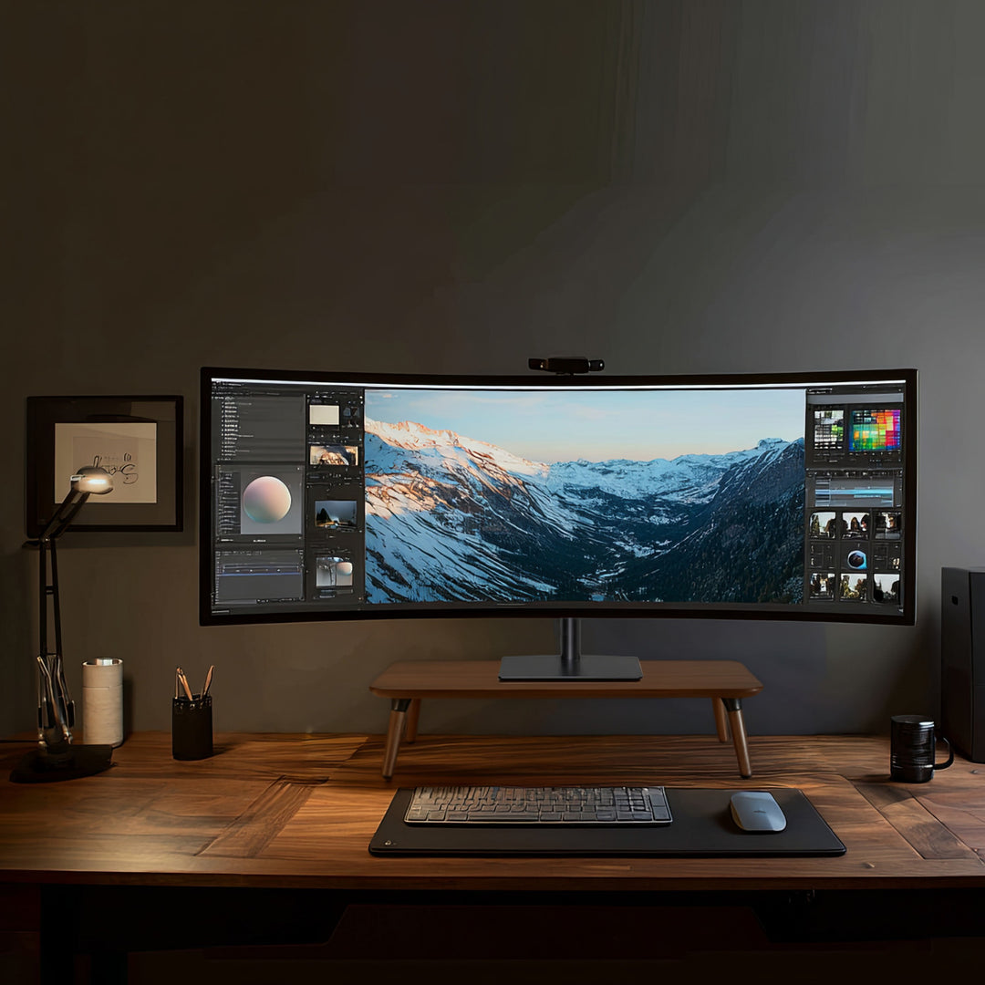 Dřevěný stojan pro monitor / notebook Maclean, (500x240x120mm), barva černý ořech, max. 20 kg, MC-930