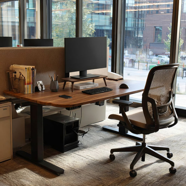 Dřevěný stojan pro monitor / notebook Maclean, (500x240x120mm), barva černý ořech, max. 20 kg, MC-930