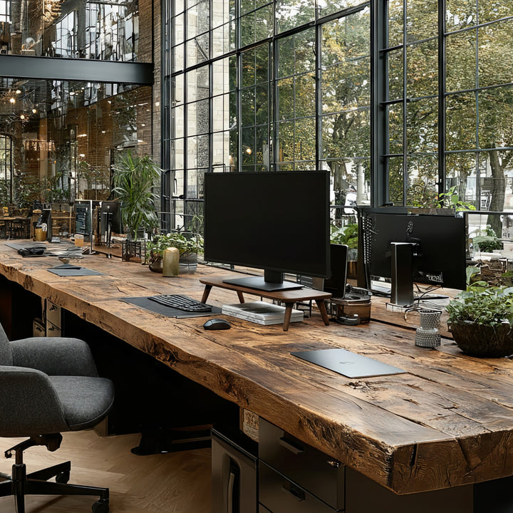 Dřevěný stojan pro monitor / notebook Maclean, (500x240x120mm), barva černý ořech, max. 20 kg, MC-930