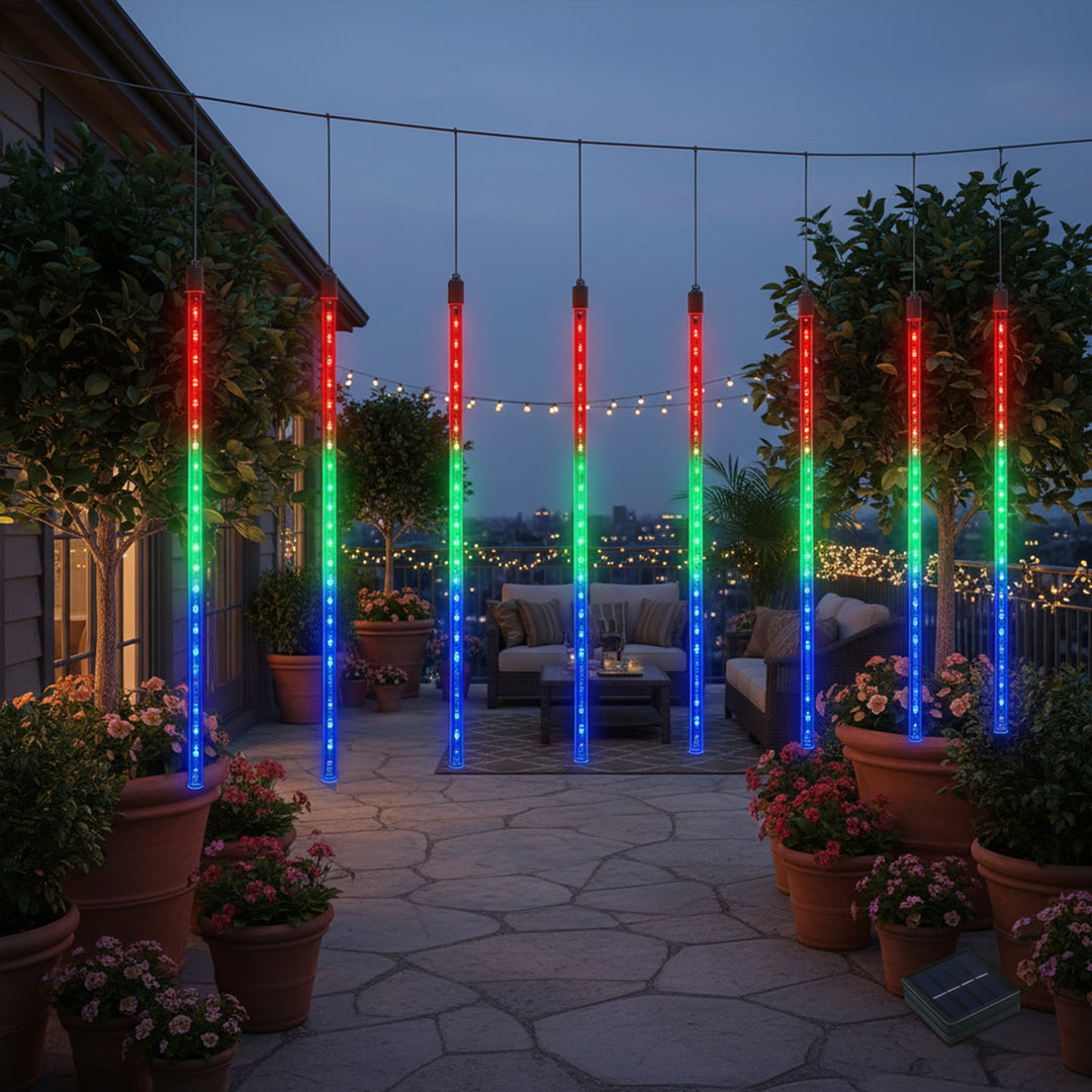 Maclean MCE411 Solární LED světla 2,4 m, 144 LED diod, LED režim, 800mAh Li baterie, padající rampouchy
