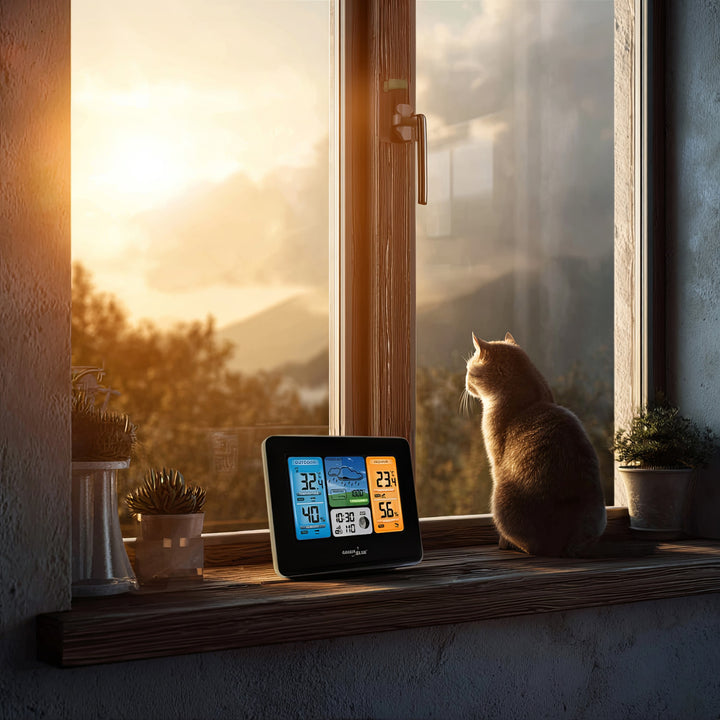 Meteorologická stanice Předpověď počasí WiFi Aplikace TUYA Displej 7 jazyků Displej fáze měsíce IPX4 Zelenomodrá