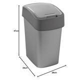 Odpadkový koš Cuver, třídění, s víkem, šedý, stříbrný rám, 25 l, Flip Bin