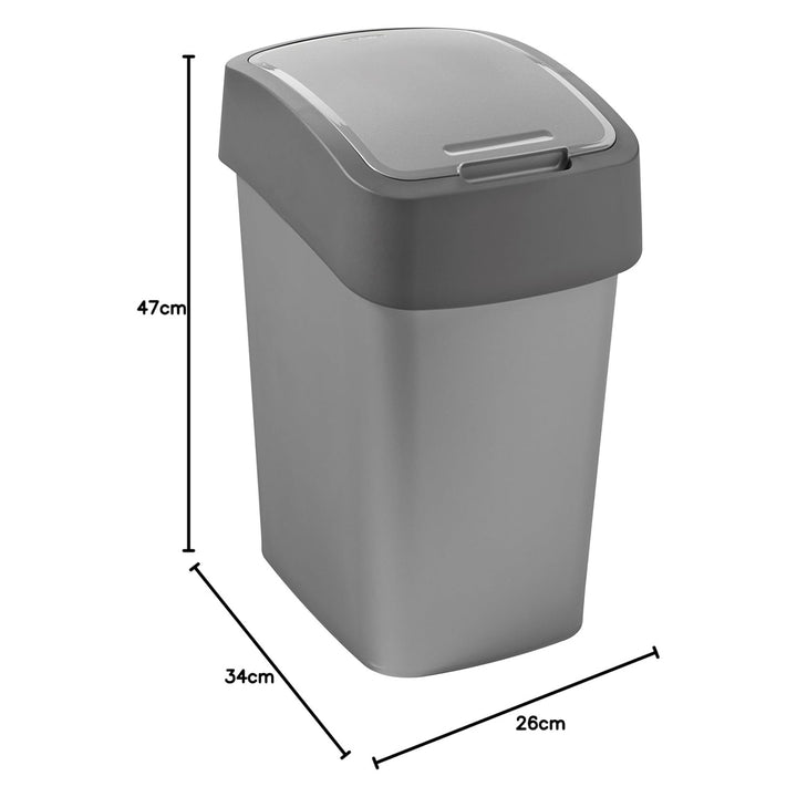 Odpadkový koš Cuver, třídění, s víkem, šedý, stříbrný rám, 25 l, Flip Bin