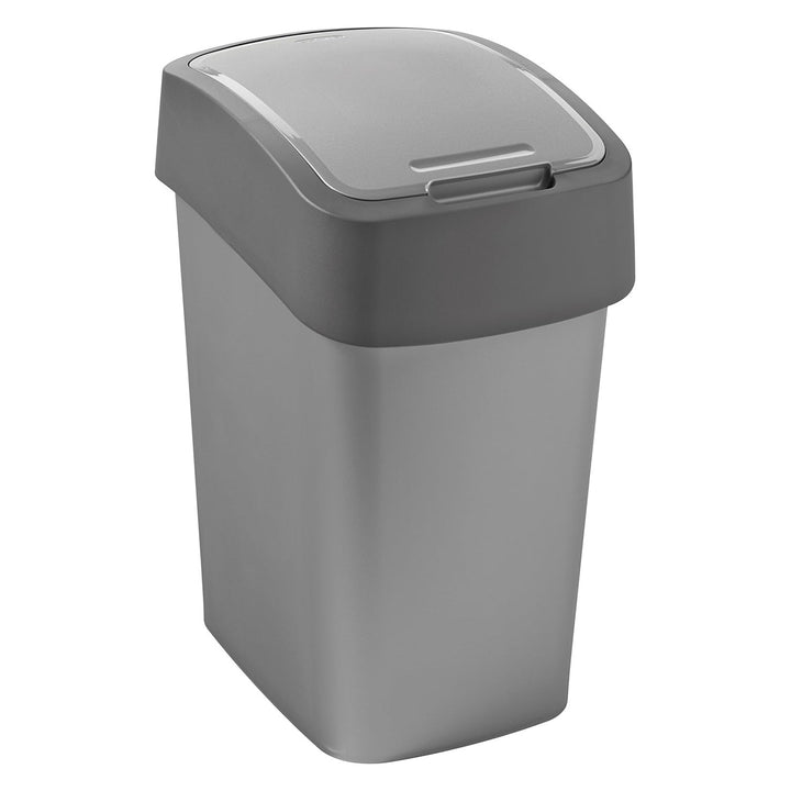 Odpadkový koš Cuver, třídění, s víkem, šedý, stříbrný rám, 25 l, Flip Bin