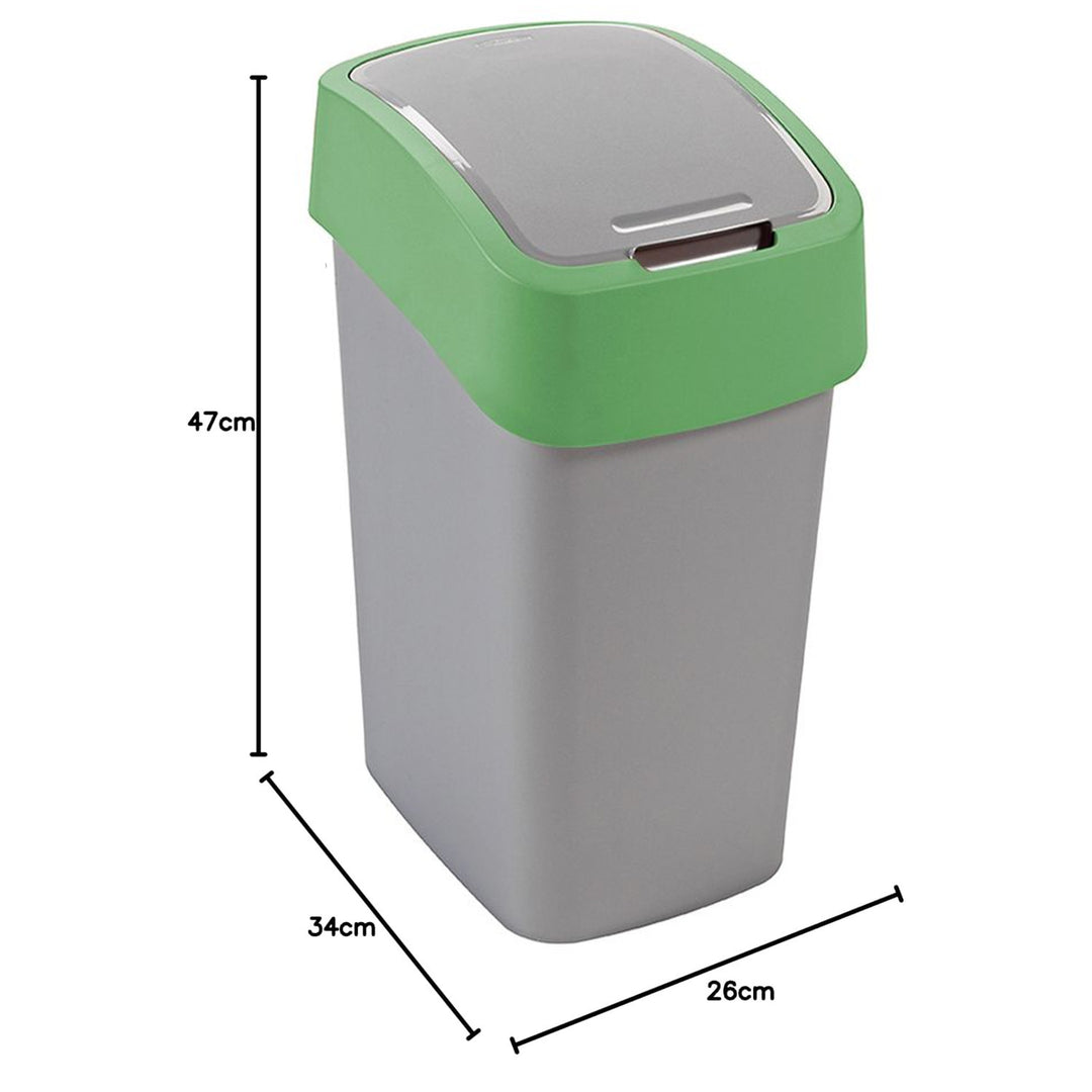 Odpadkový koš Cuver, třídění, s víkem, šedý, zelený rám, 25 l, Flip Bin