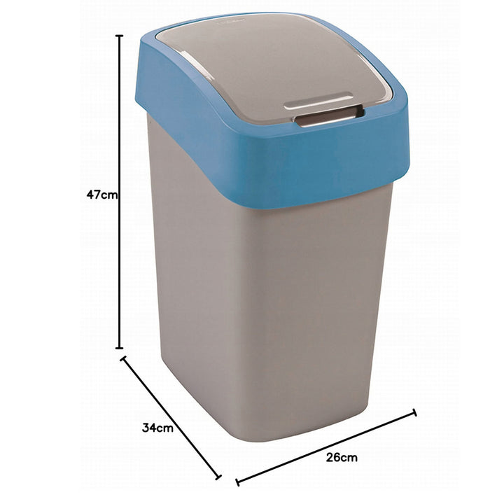 Odpadkový koš Cuver, třídění, s víkem, šedý, modrý rám, 25 l, Flip Bin