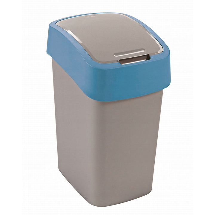 Odpadkový koš Cuver, třídění, s víkem, šedý, modrý rám, 25 l, Flip Bin