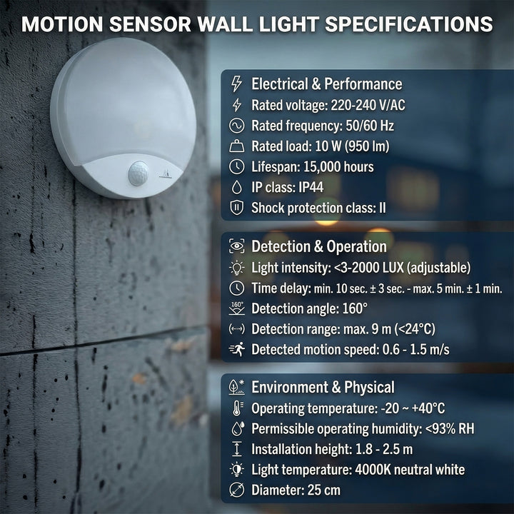 LED lampa Maclean s detektorem pohybu, infračervená, bílá, 10W, IP44, přirozeně bílá (4000K), 900lm, MCE357 W