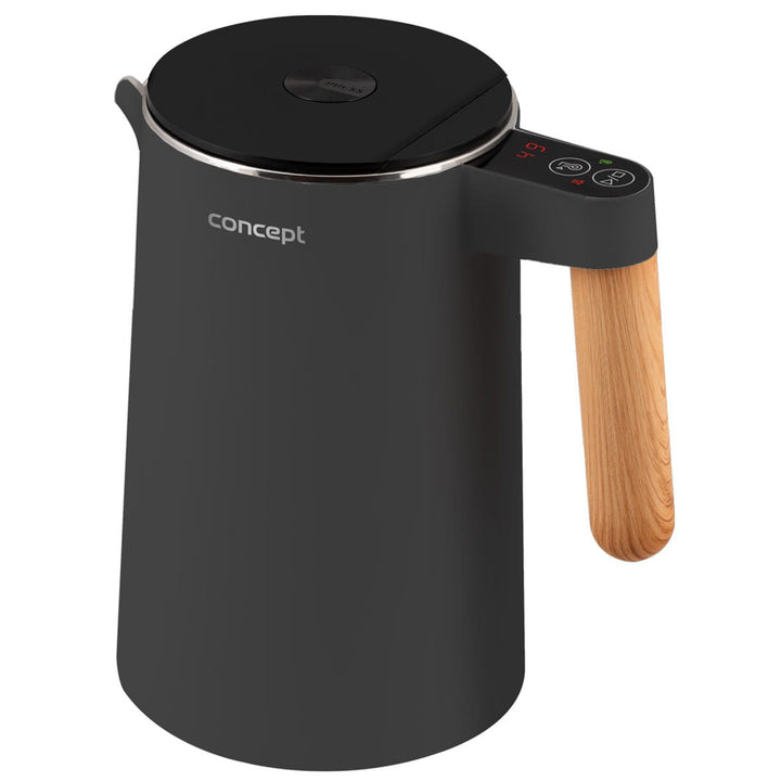 Rychlovarná konvice Rychlovarná konvice s regulací teploty 1,5 l Funkce KEEP WARM Ukazatel hladiny vody 360° Otočná základna 2200 W Antracitová barva