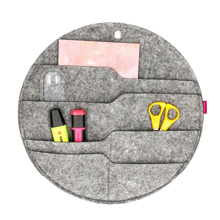 Bertoni plstěný nástěnný organizér Circle L průměr 35 cm - šedý, 4 kapsy