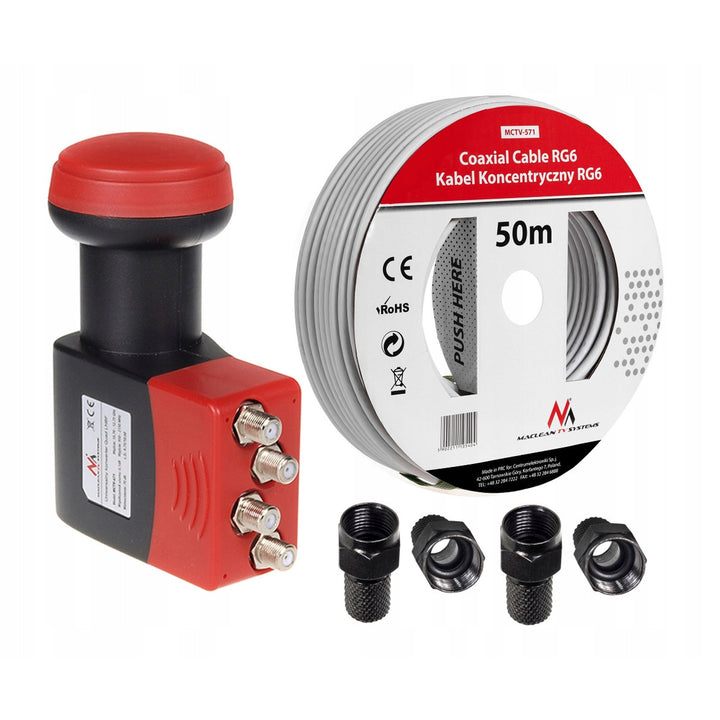 Konvertor quad Maclean MCTV-671 + kabel 50m, wtyki