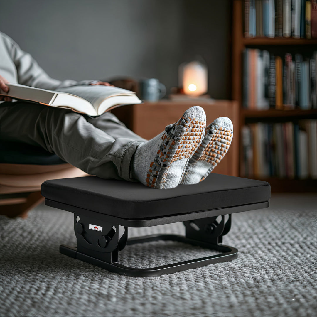 Ergonomická opěrka nohou Maclean, plynule nastavitelný úhel, odnímatelný polštář, MC-460