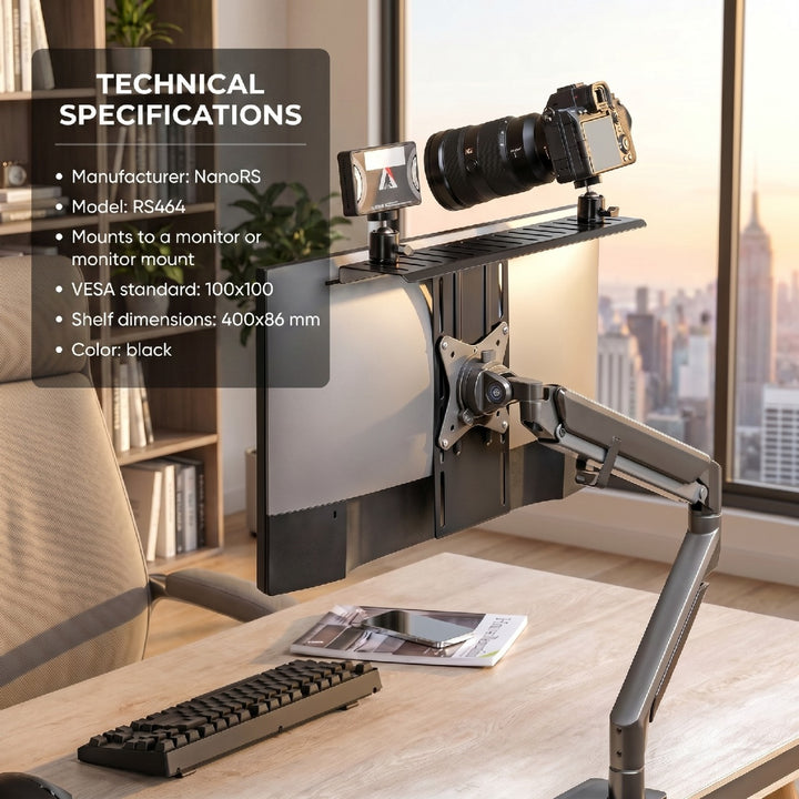 Držák / police pro fotoaparát / videokameru / osvětlovač All-In-One NanoRS, YouTube, VESA 100x100, RS464