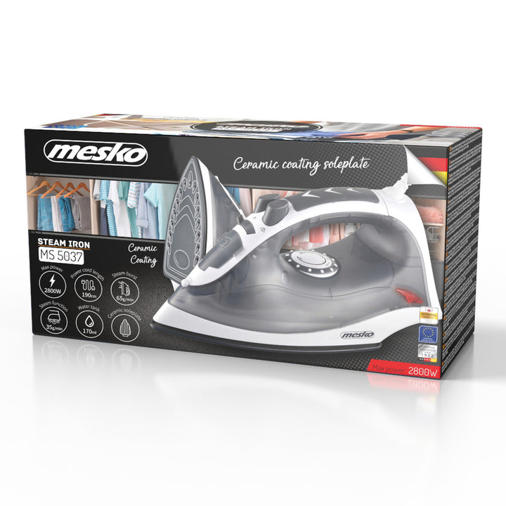 Parní žehlička Mesko, výkon 2800 W, keramická žehlicí plocha, MS 5037