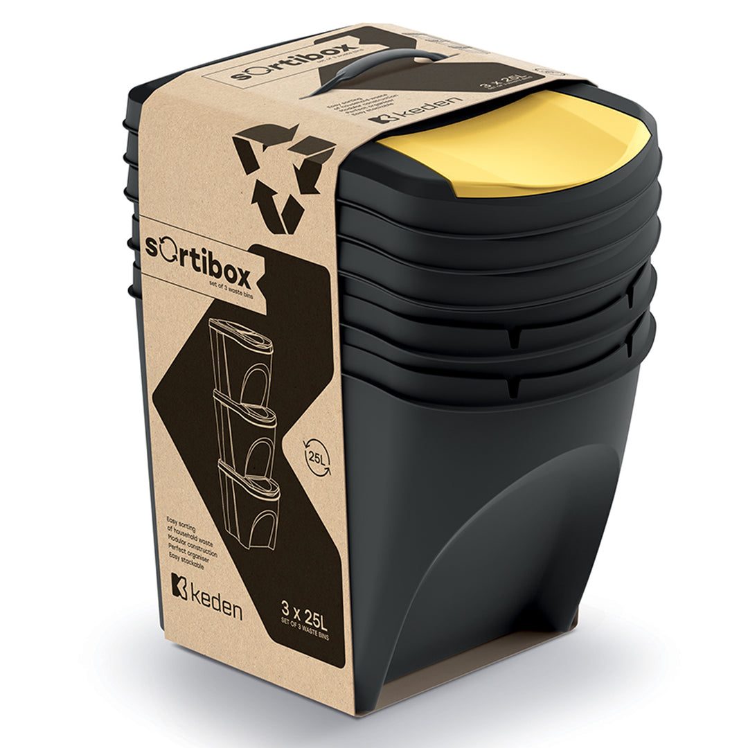 Sada odpadkových košů na třídění odpadu Keden Sortibox 3x25 l černá