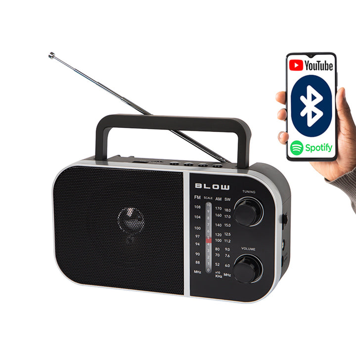 Přenosné analogové rádio AM/FM RA6 napájené z baterie a sítě Blow