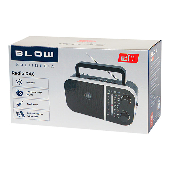 Přenosné analogové rádio AM/FM RA6 napájené z baterie a sítě Blow