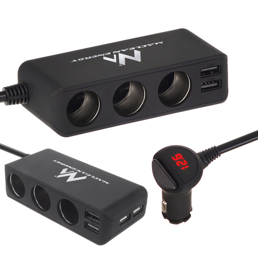 Rozdělovač zásuvek zapalovače Maclean, voltmetr, 120W