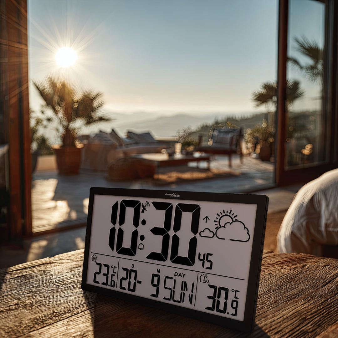 Extra velké nástěnné hodiny LCD GreenBlue, teplota, datum, GB218