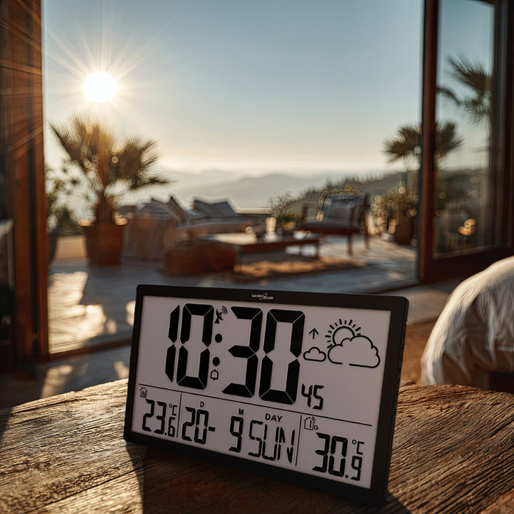 Extra velké nástěnné hodiny LCD GreenBlue, teplota, datum, GB218