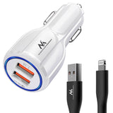 Nabíječka do auta Maclean, Qualcomm Quick Charge, QC 3.0 - 5V/3A, 9V/1,8A, 12V/1,6A, 5V/3,1A zásuvka s kabelem USB Lightning