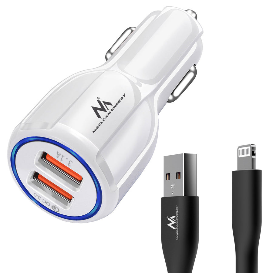 Nabíječka do auta Maclean, Qualcomm Quick Charge, QC 3.0 - 5V/3A, 9V/1,8A, 12V/1,6A, 5V/3,1A zásuvka s kabelem USB Lightning