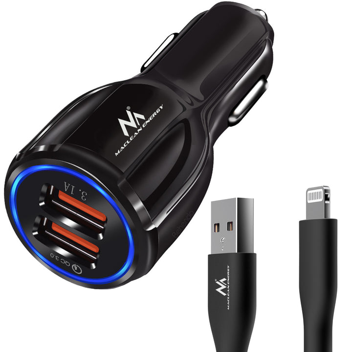 Nabíječka do auta Maclean, Qualcomm Quick Charge, QC 3.0 - 5V/3A, 9V/1,8A, 12V/1,6A, 5V/3,1A zásuvka s kabelem USB Lightning