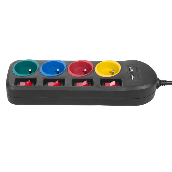 Napájecí lišta Maclean, prodlužovací kabel se 4 zásuvkami + 2xUSB, s přepínači, 250VAC/10A, 2,1A 5V, 1,5 m, bílá, MCE229B + USB kabel MCE471