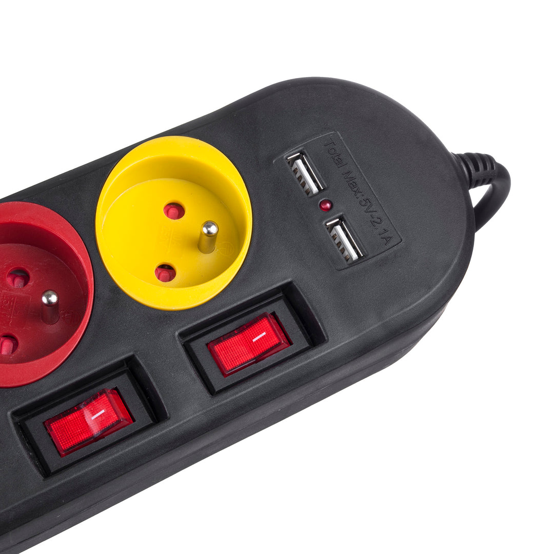Napájecí lišta Maclean, prodlužovací kabel se 4 zásuvkami + 2xUSB, s přepínači, 250VAC/10A, 2,1A 5V, 1,5 m, bílá, MCE229B + USB kabel MCE471