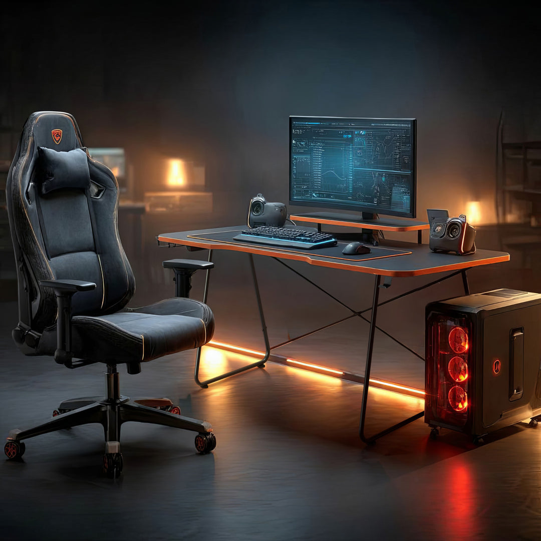 Herní stůl s policí na monitor NanoRS, max. 50 kg, výška 850 mm, černý, RS170