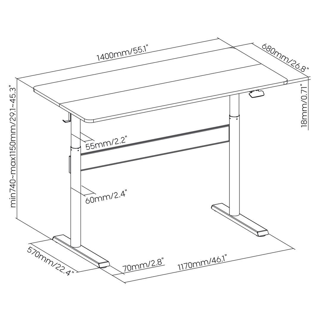 Psací stůl s deskou 140x68cm Ergo Office, plynová pružina, výškově nastavitelný, pro práci vestoje i vsedě, max. výška 115 cm, ER-453