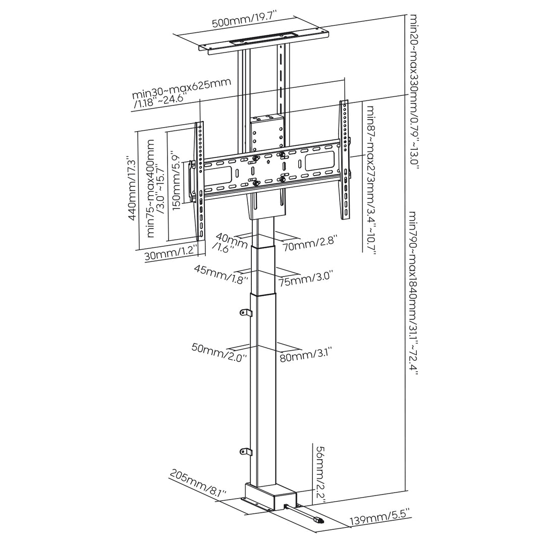 Elektrický výsuvný držák pro Maclean, TUYA, 37''-80'', VESA 600x400, max. 60 kg, MC-866T